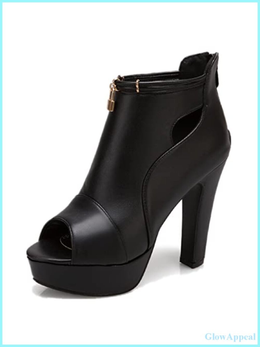 Platform Peep Toe Ankle Boots Block High Heel Gold Lock Zipper Sandals
